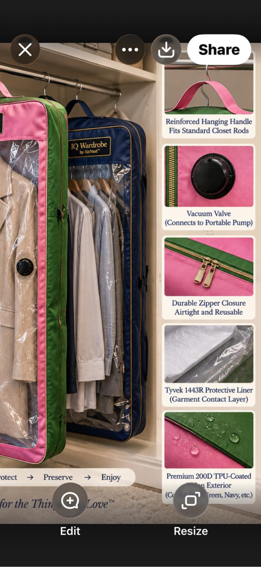 IQ Wardrobe hanging garment modules with feature callouts